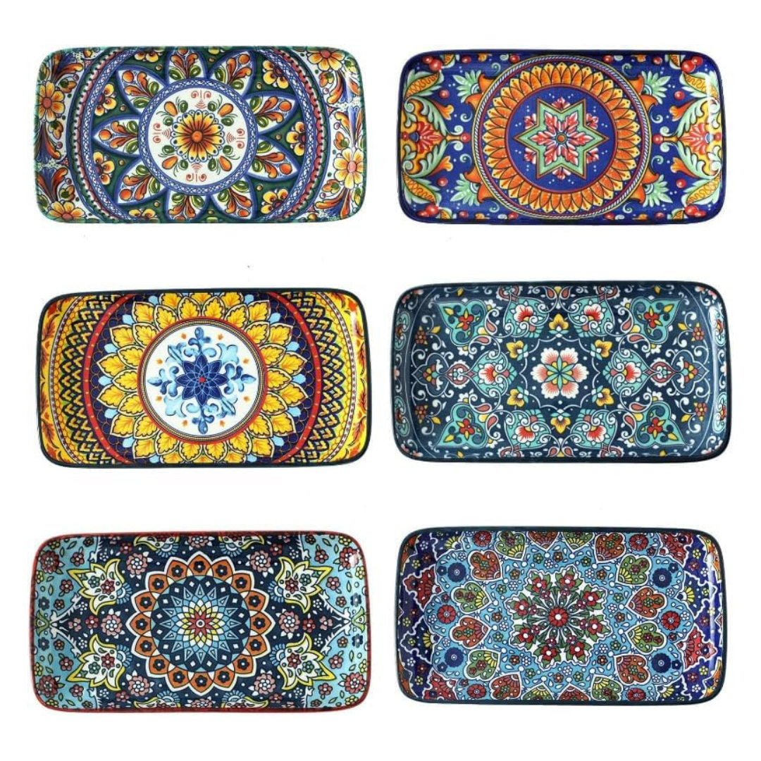 6 Pack Microwave & Oven Safe Bohemian Porcelain Appetizer Plates