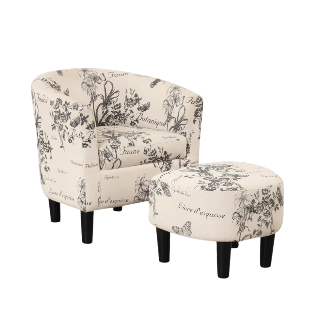 26" W Stylish Soft & Breathable Upholstered Barrel Chair And Ottoman