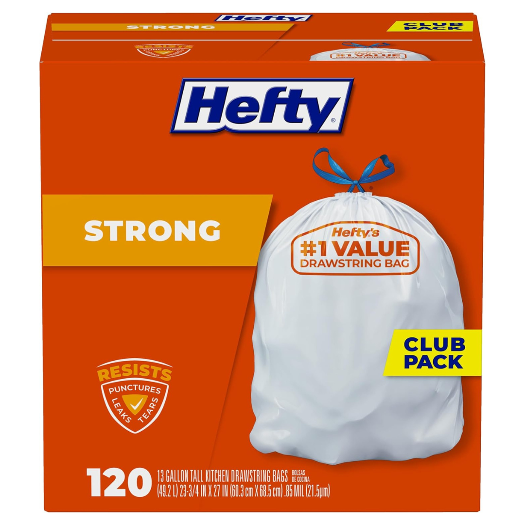 2 Boxes of Hefty Strong White 13 Gallon Unscented Trash Bags (120 Ct Each)