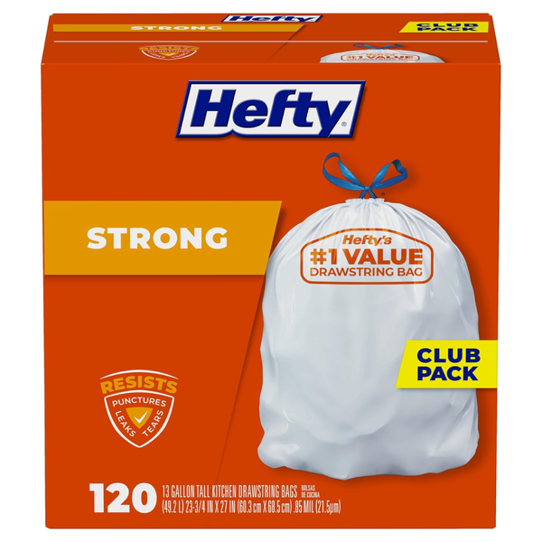 2 Boxes of Hefty Strong White 13 Gallon Unscented Trash Bags (120 Ct Each)