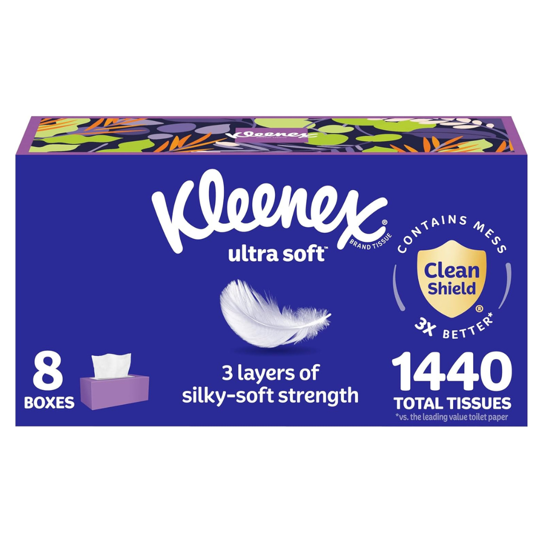 Kleenex Ultra Soft Facial Tissues (8 Flat Boxes, 180 Tissues Per Box = 1,440 Total)