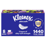 Kleenex Ultra Soft Facial Tissues (8 Flat Boxes, 180 Tissues Per Box = 1,440 Total)