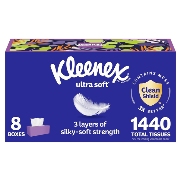 Kleenex Ultra Soft Facial Tissues (8 Flat Boxes, 180 Tissues Per Box = 1,440 Total)