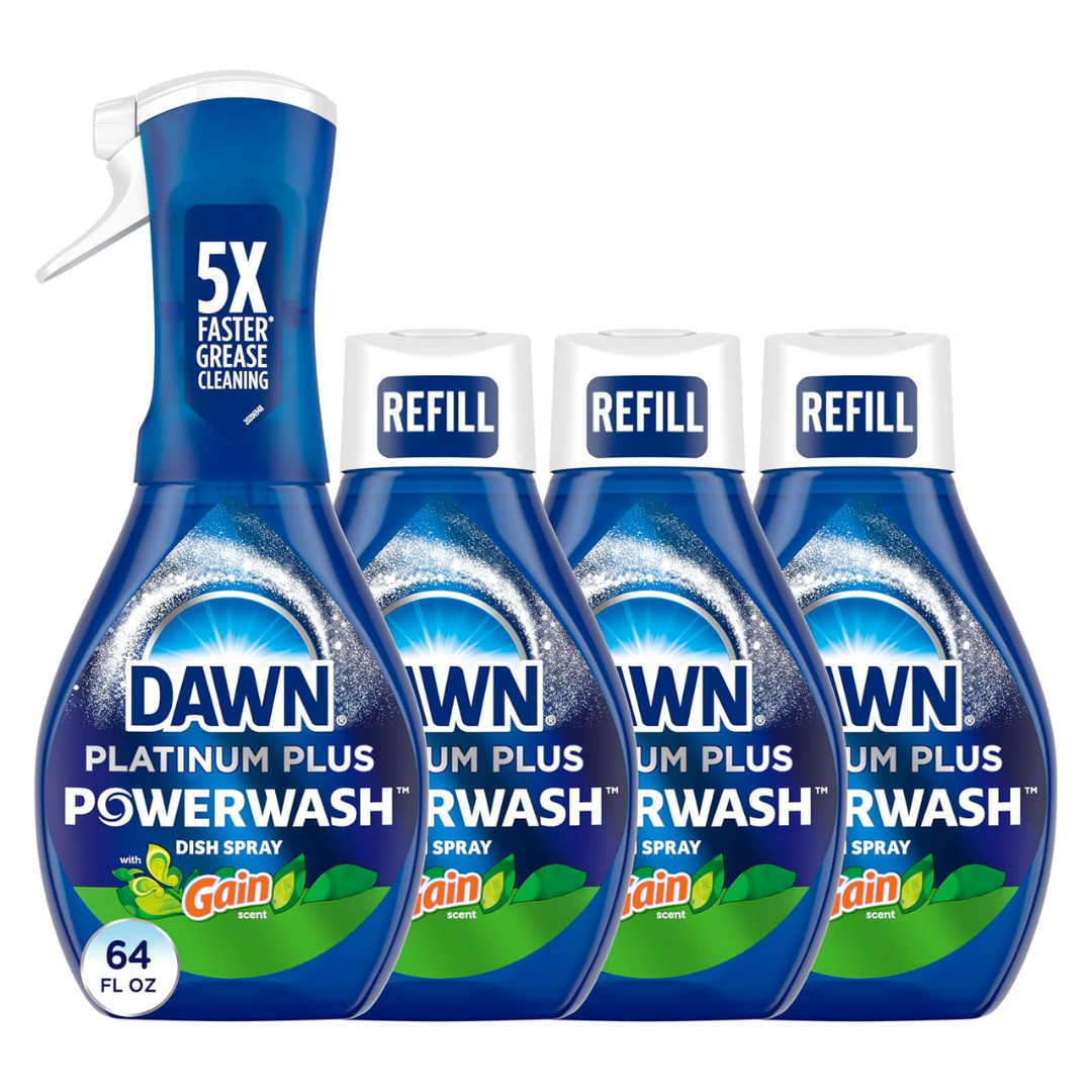 Dawn Powerwash Gain Original Dish Spray (1 Starter Kit + 3 Refills, 64 Fl Oz Total)
