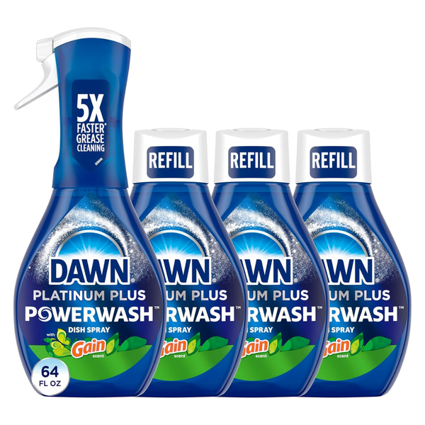 Dawn Powerwash Gain Original Dish Spray (1 Starter Kit + 3 Refills, 64 Fl Oz Total)