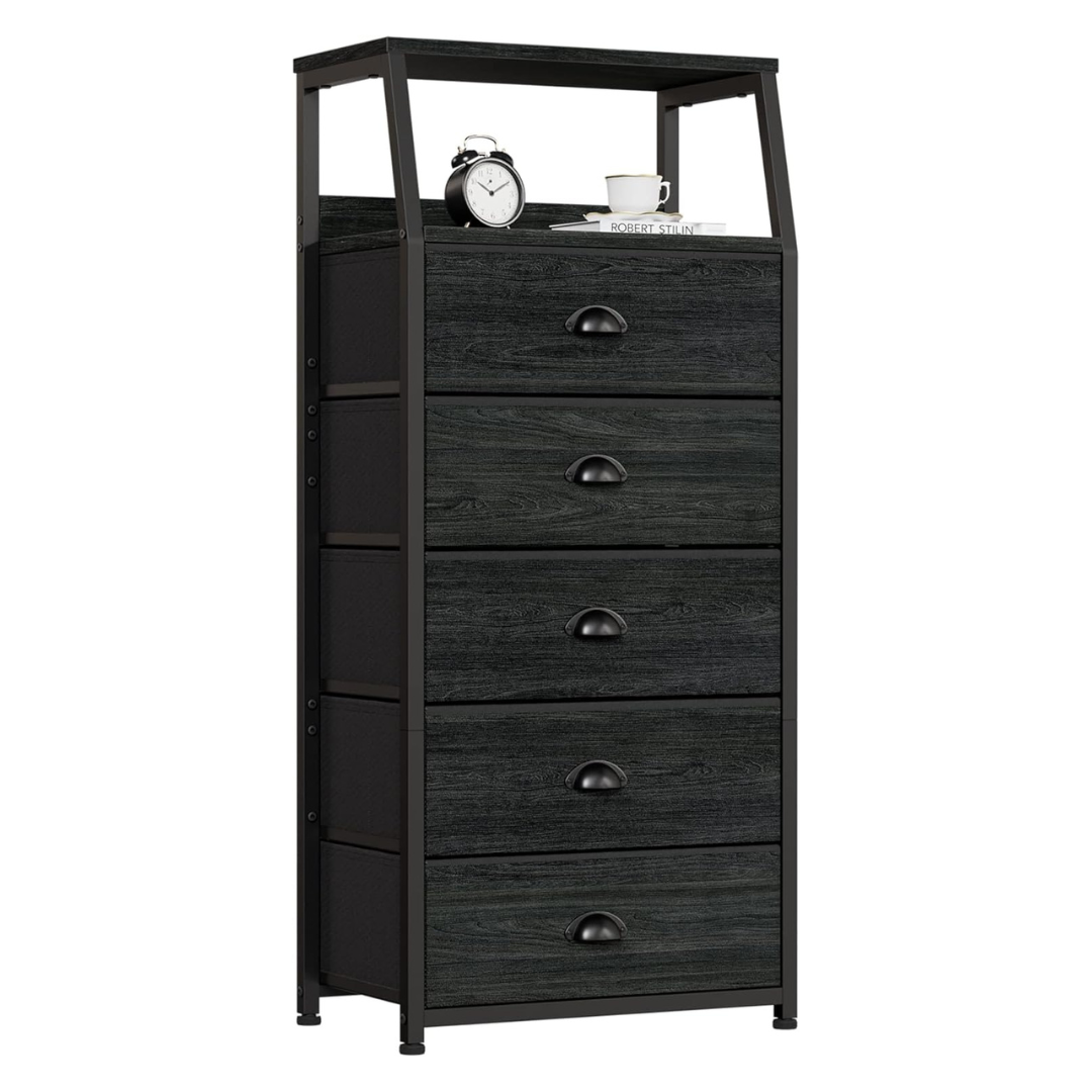 Furnulem Vertical Storage Tower Fabric Dresser With 5 Drawers