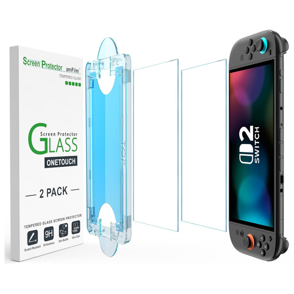 2-Pack AmFilm Nintendo Switch 2 OneTouch Tempered Glass Screen Protectors