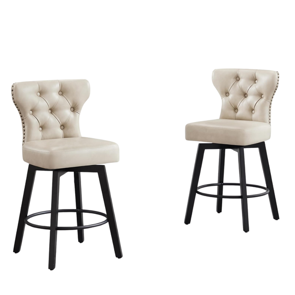 4-Count 26" Counter Height Upholstered Swivel Barstools W/Back (Beige)