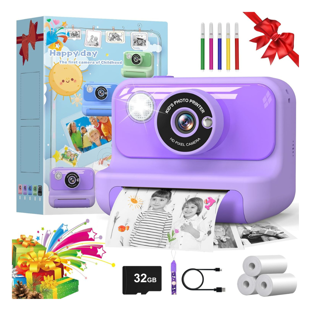 Gofunly Kids' Instant Print 1080p Digital Video Camera W/ 32GB Card