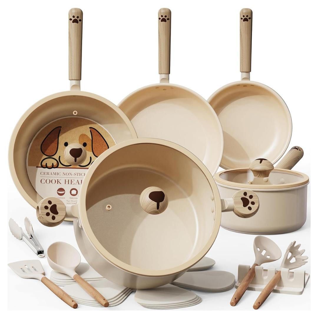 18-Piece Astercook Ceramic Non-Stick Pots And Pans Cookware Set