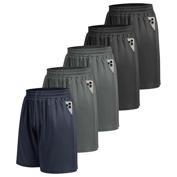 5-Pack Men's Quick Dry Gym Shorts With Pockets