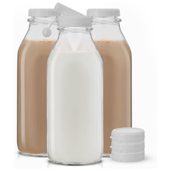 3-Pack 32-Oz JoyJolt Glass Milk Bottles With Lids And Pourer