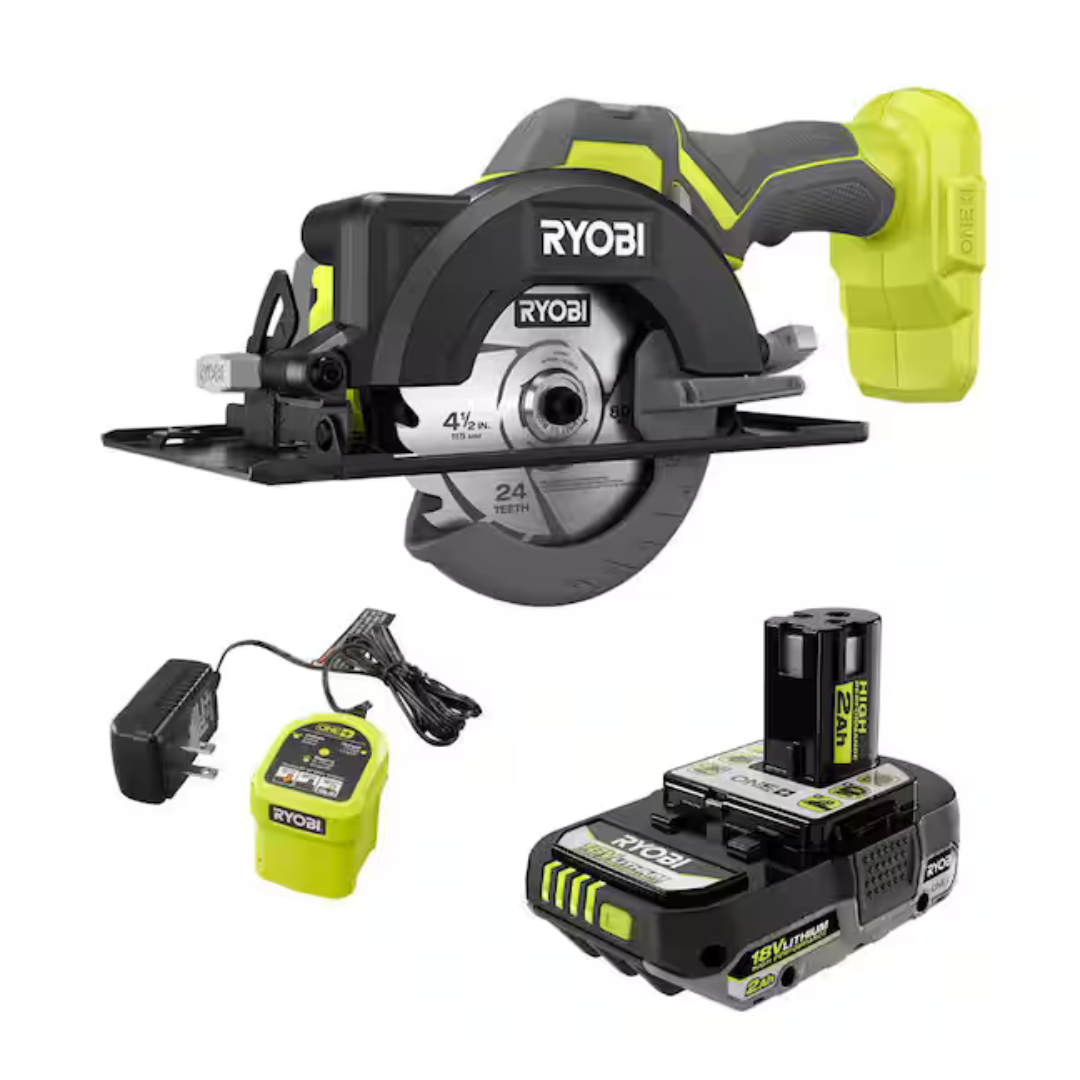 Ryobi ONE+ 18V Cordless 4.5" Circular Saw Kit W/ 2 Ah Battery & Charger