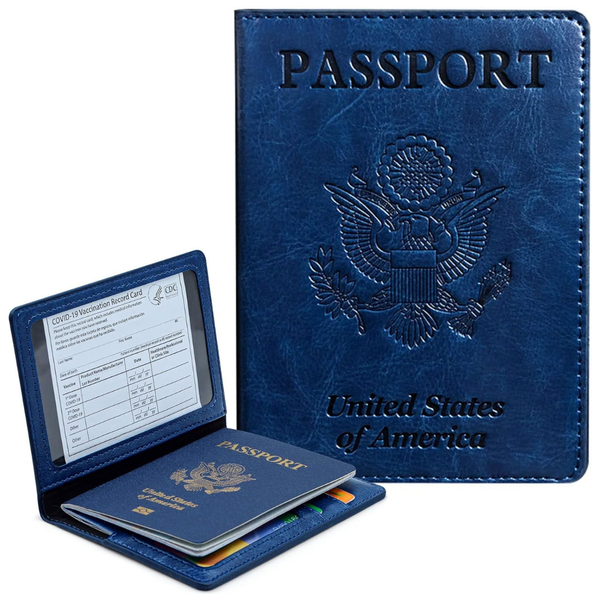 RFID Blocking Leather Passport Holder Cover Card Case