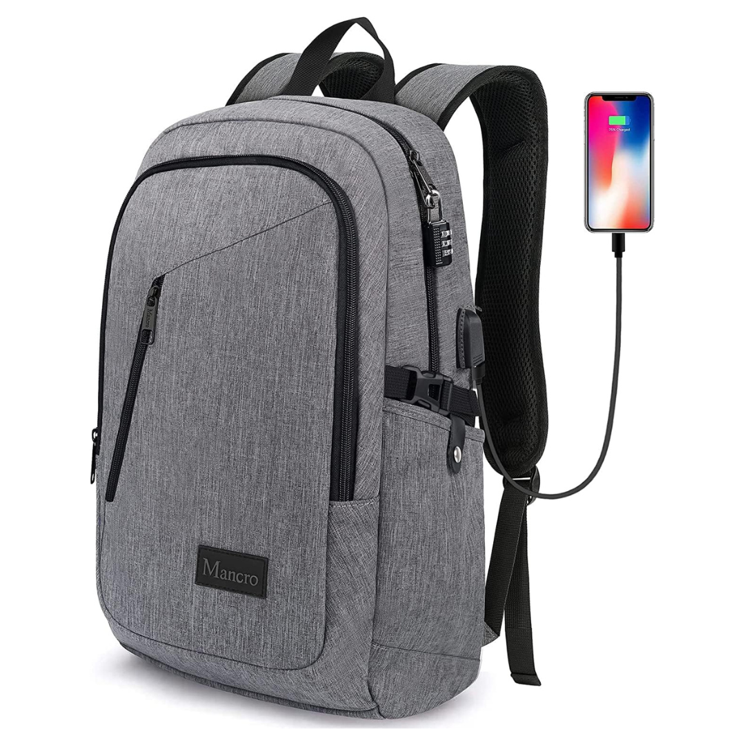 15.6" Mancro Laptop Backpack With USB Charging Port & Lock