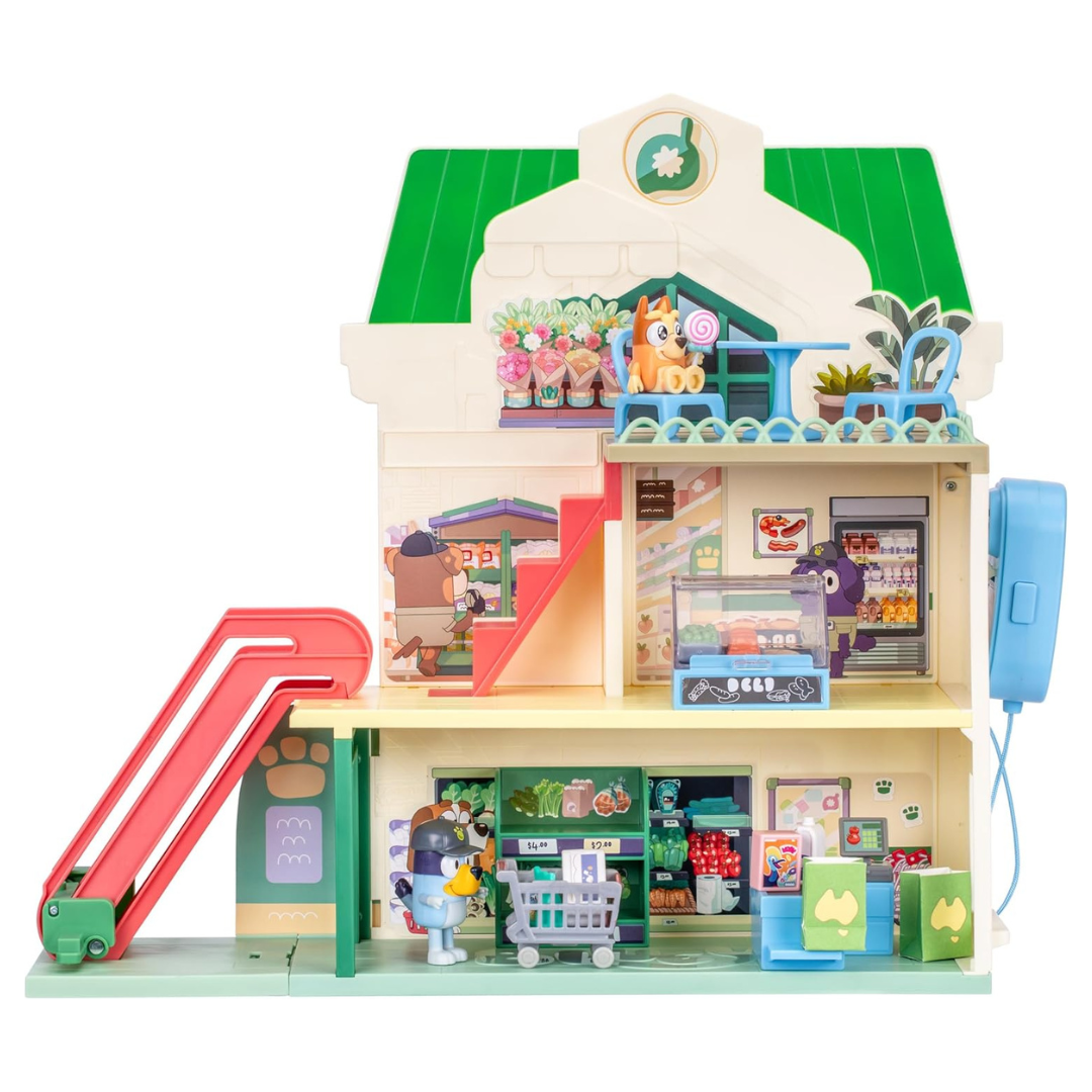 15-Piece Bluey And Bingo Supermarket With Escalator Playset Toy