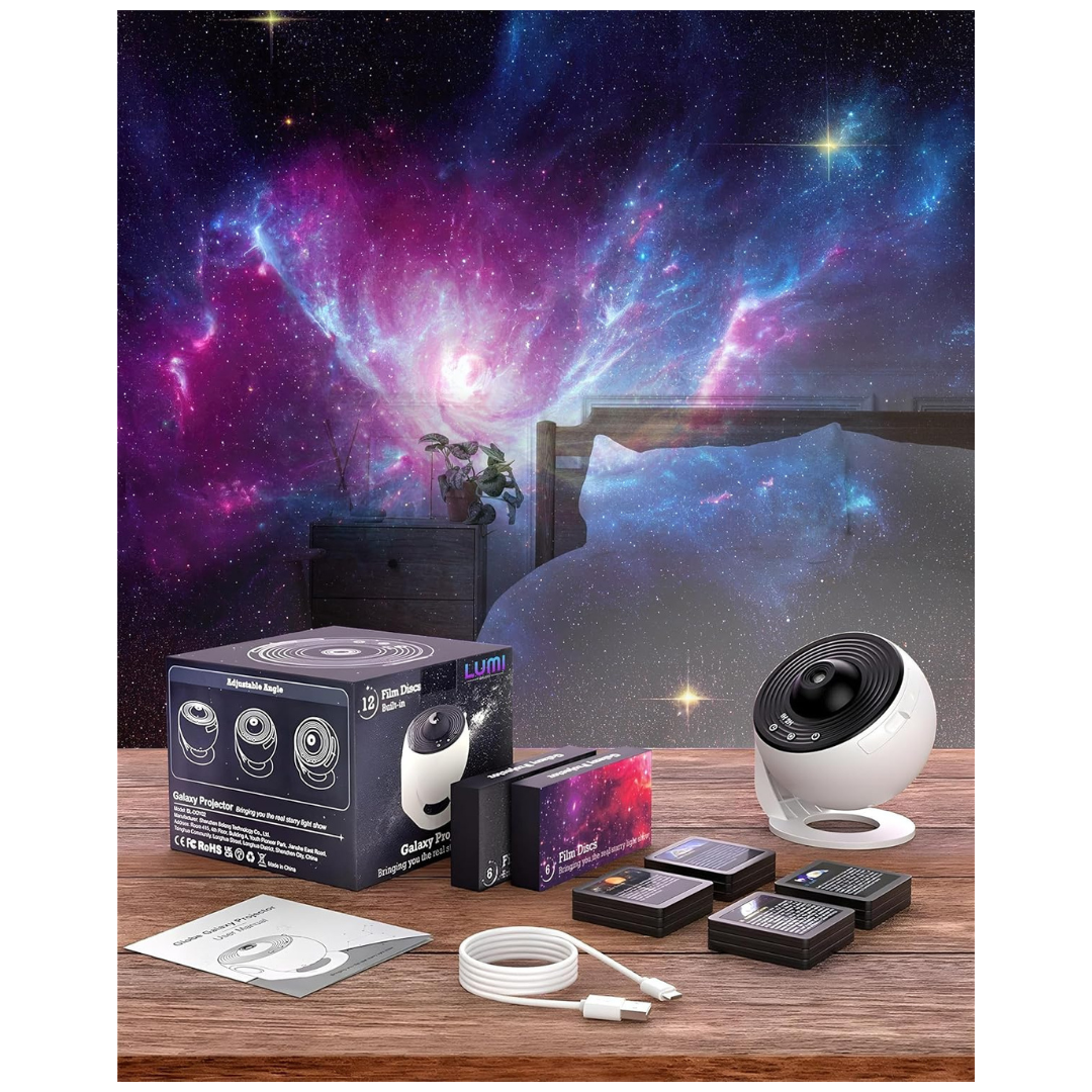 360Deg Rotating Star Projector Galaxy Light With 12 HD Film Discs