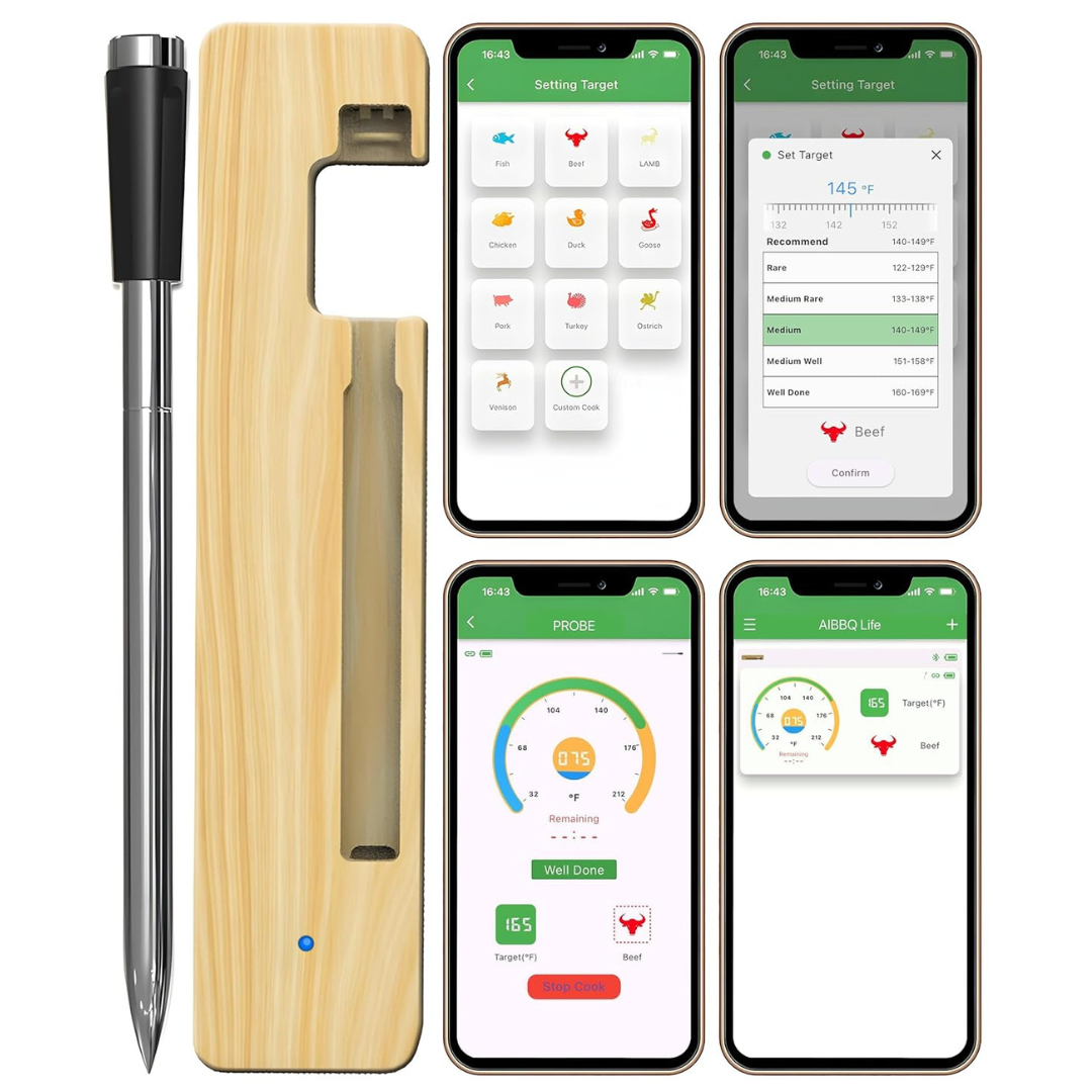 Digital Wireless Dual Sensor Thermometer For Cooking Grilling