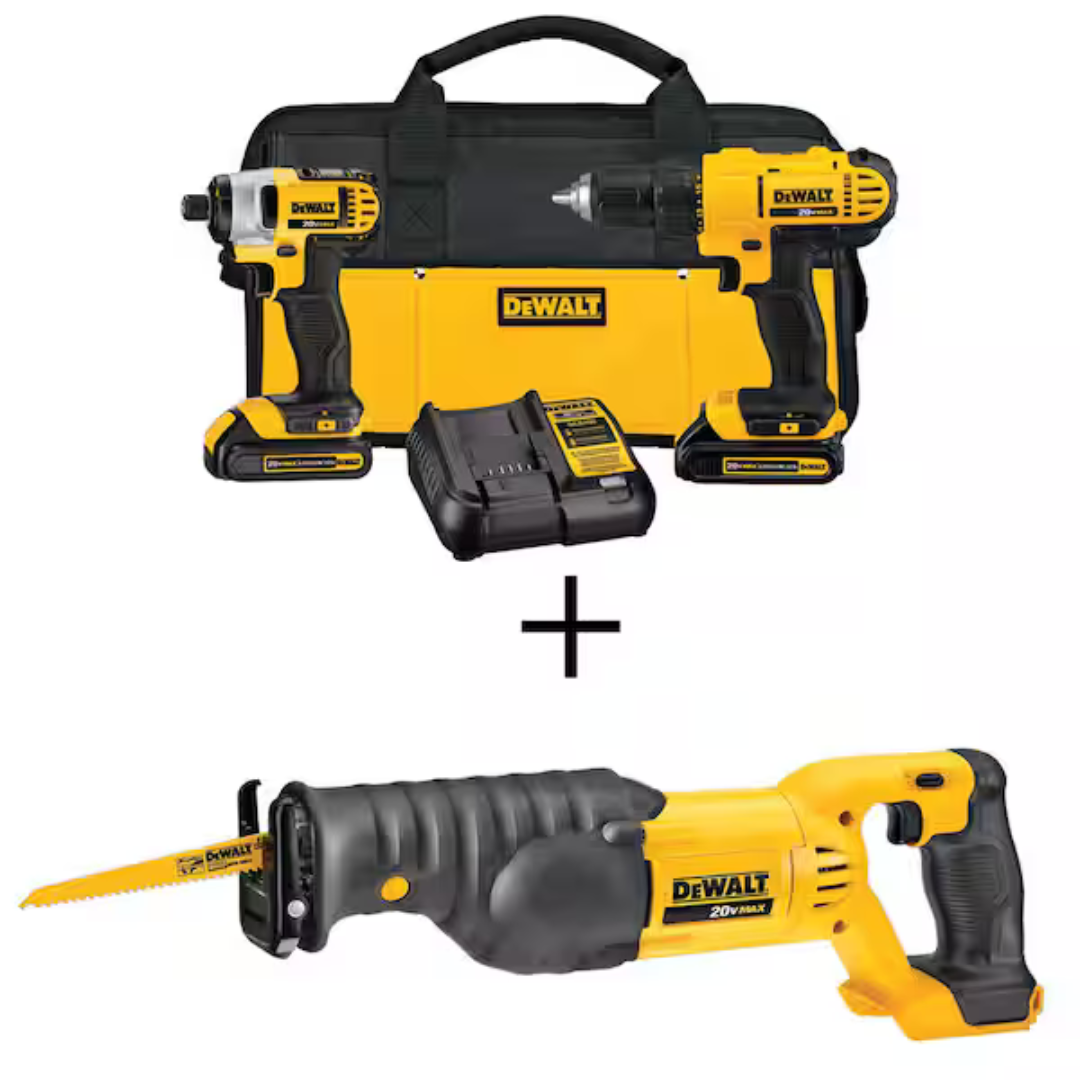 DEWALT 20V MAX Cordless Drill/Impact Combo Kit + 20V MAX Cordless Reciprocating Saw