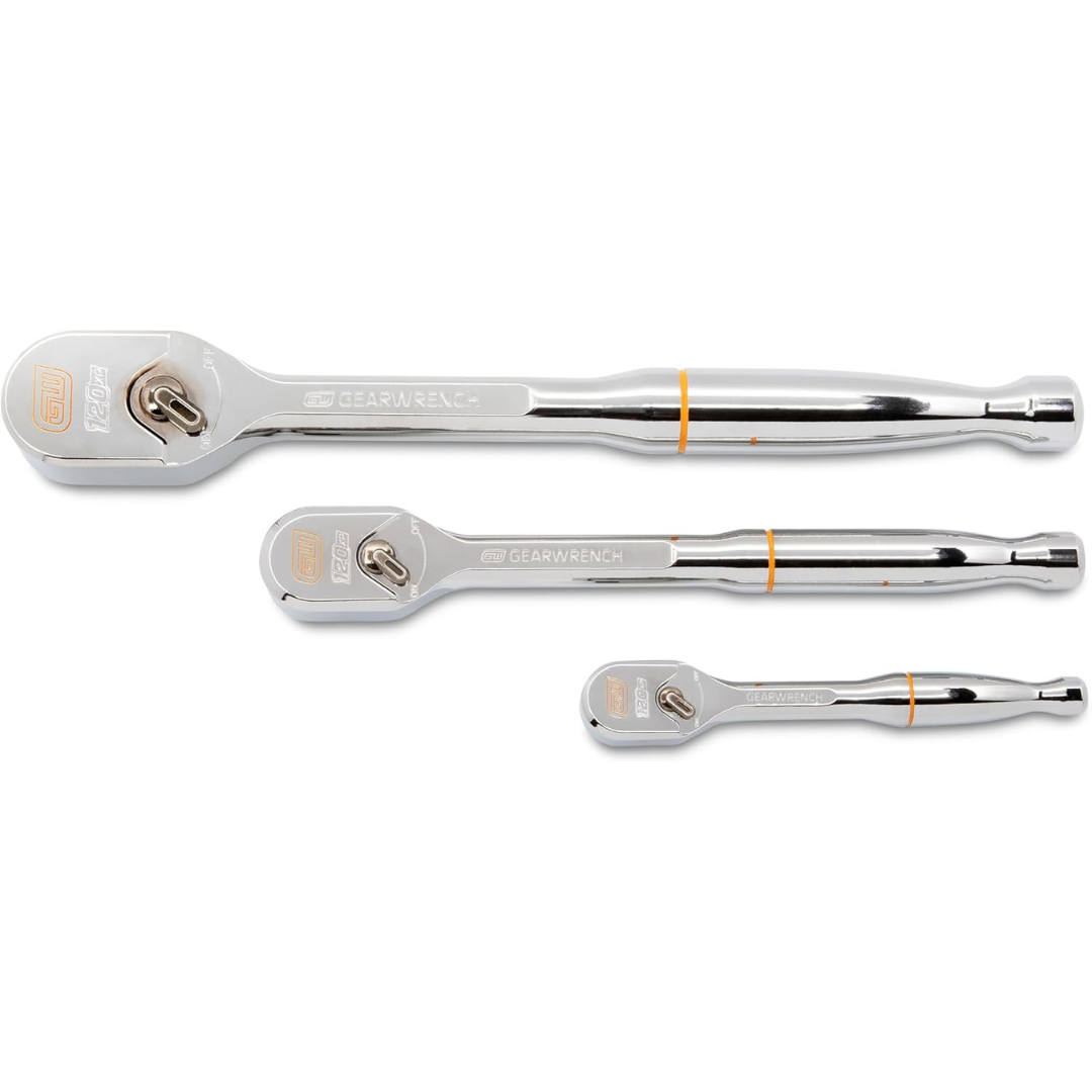 3-Piece 1/4", 3/8" & 1/2" Drive 120XP Full Polish Teardrop Ratchet Set