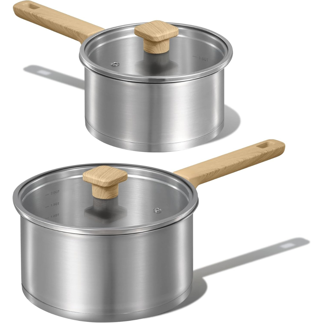 4-Piece Carote Stainless Steel Saucepan Set with Lid (1.5Qt & 2.5Qt)