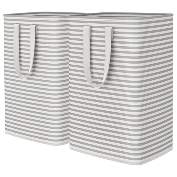 2-Pack Large 80L Collapsible Laundry Hamper Baskets with Handles (Gray)