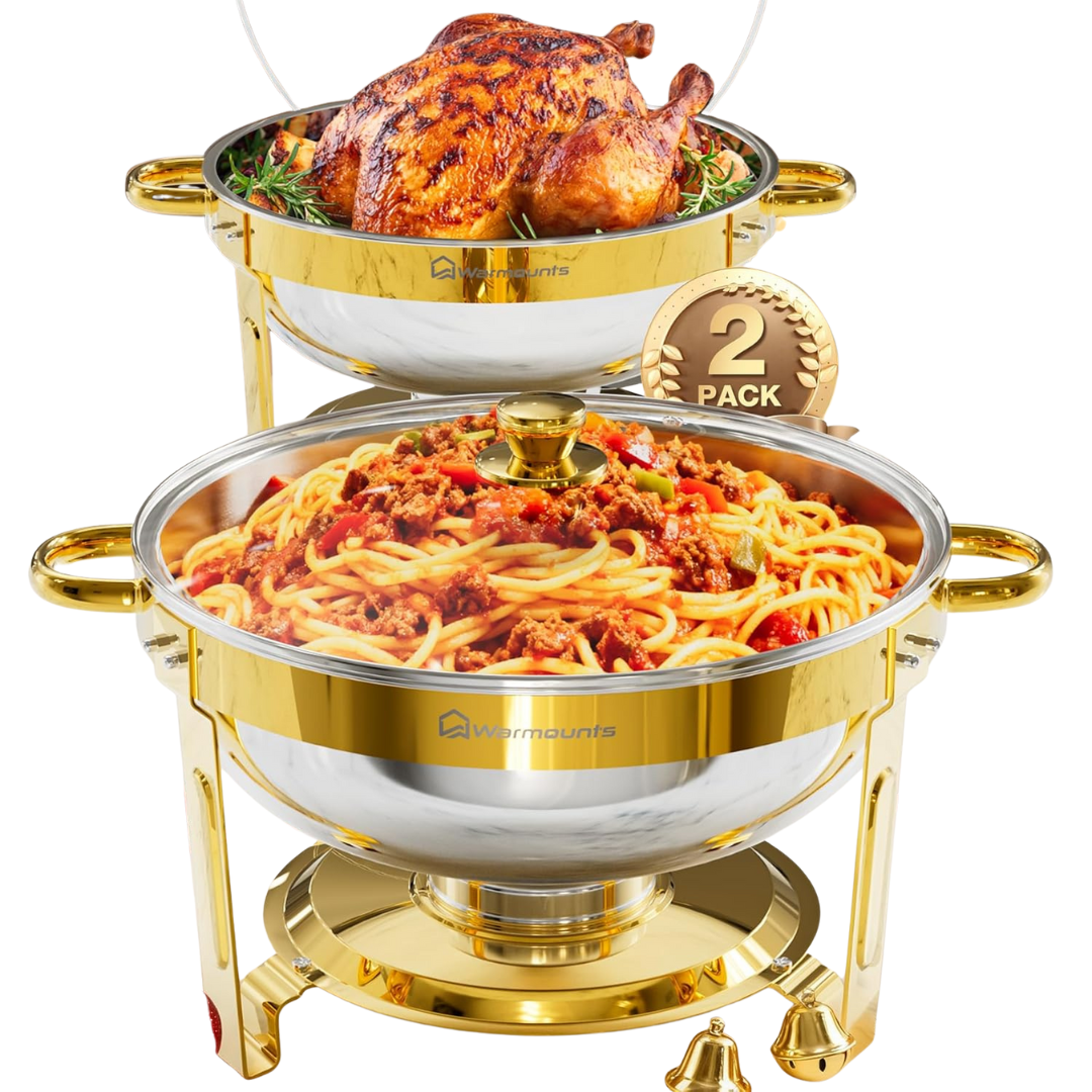 2-Pack 5QT Round Stainless Steel Buffet Warmers