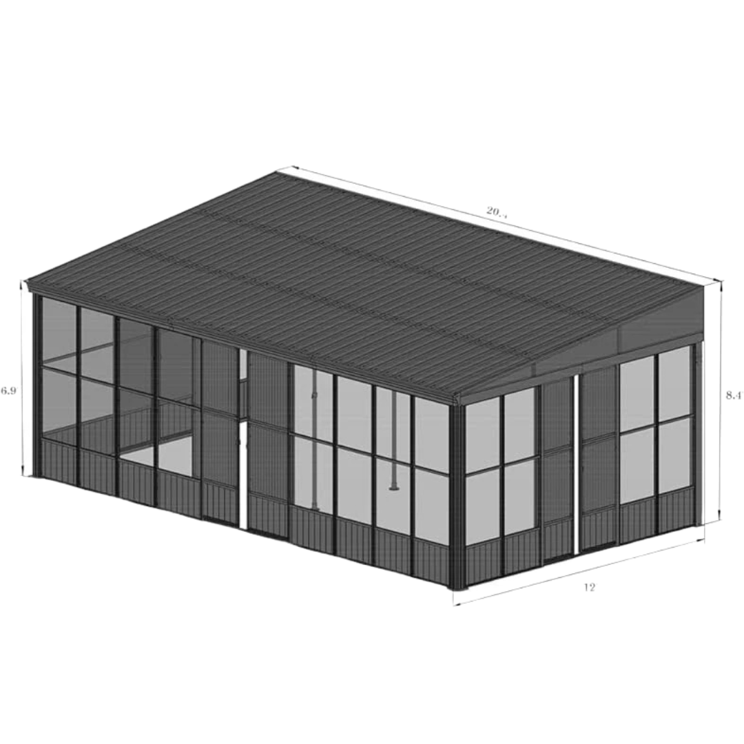 12ft x 20ft Steel Roof Wall-Mounted Sunroom Gazebo