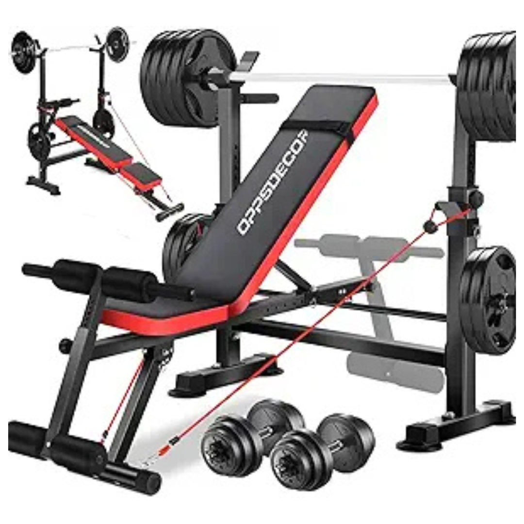 8-in-1 Foldable Weight Bench Set with Squat Rack