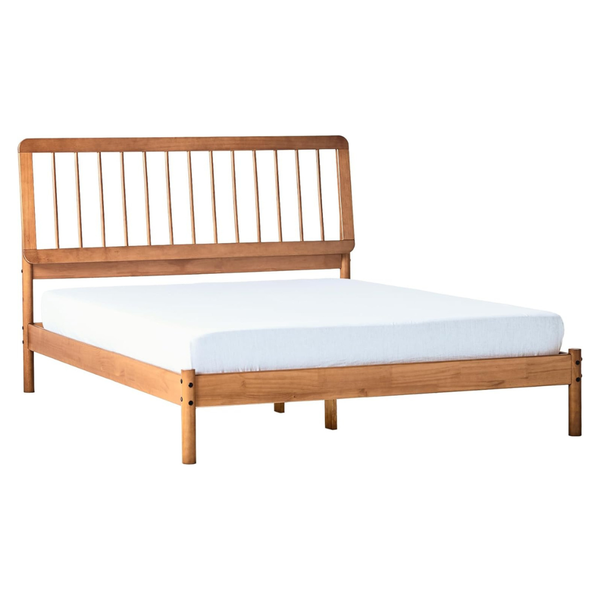 Walker Edison Clemente Mid-Century Spindle Headboard Queen Bedframe