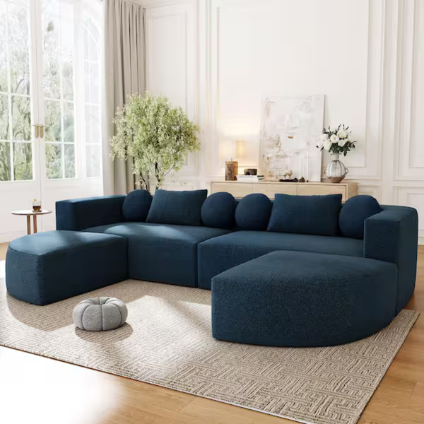 114.9" Upholstered Sectional Sofa w/Ottomans, Pillows