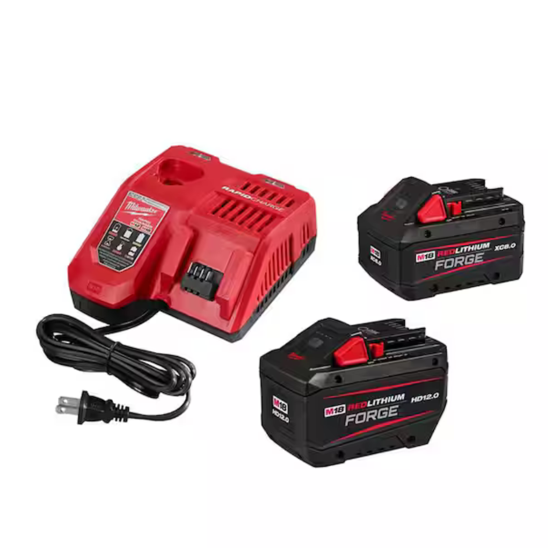 Milwaukee REDLITHIUM FORGE 12Ah Battery & Charger + FREE 8Ah XC8.0 Battery ($199 Value)