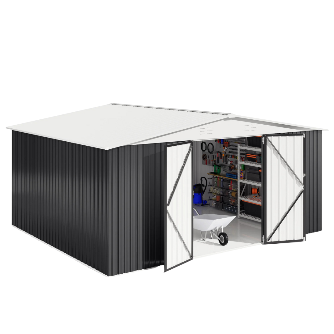 12ft x14ft Outdoor Metal Shed With Lockable Doors