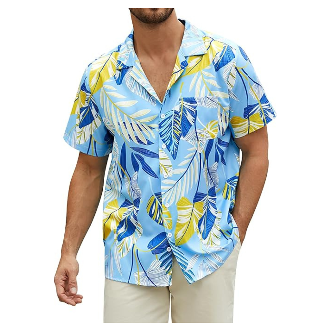 Men's Hawaiian Tropical Button Down Beach Shirt (Various)