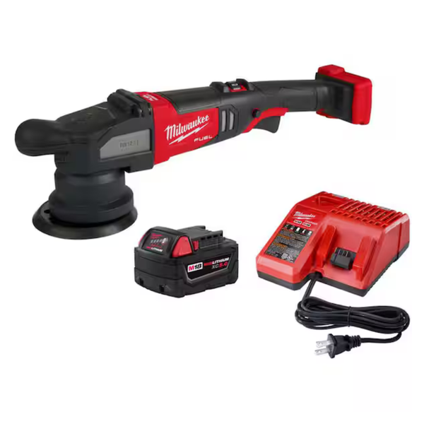 Milwaukee M18 FUEL18V Lithium-Ion Brushless Cordless 15MM DA Polisher With 5.0 Ah Battery and Charger Starter Kit