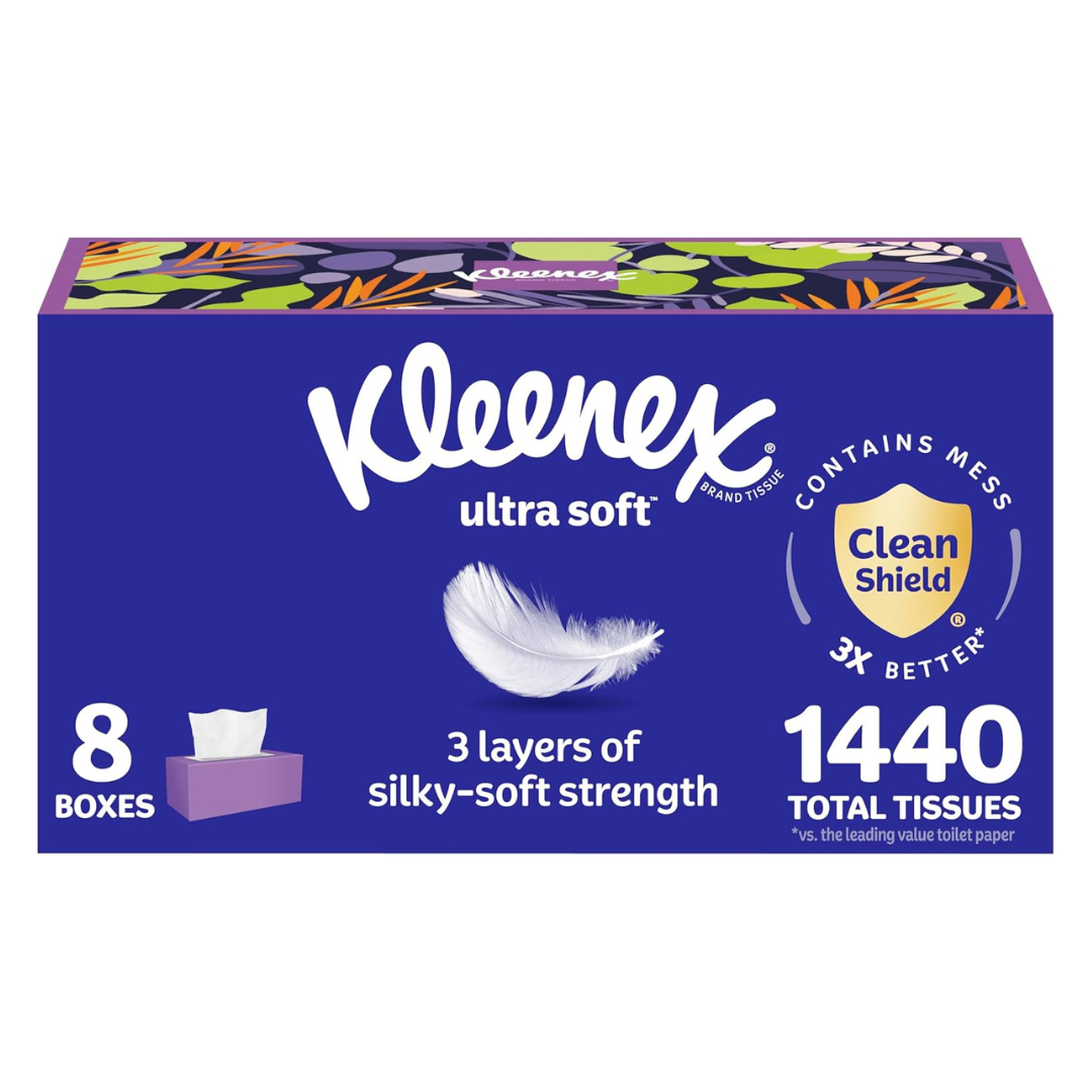 1440-Count (8pk x 180ct) Kleenex 3-Ply Ultra Soft Facial Tissues