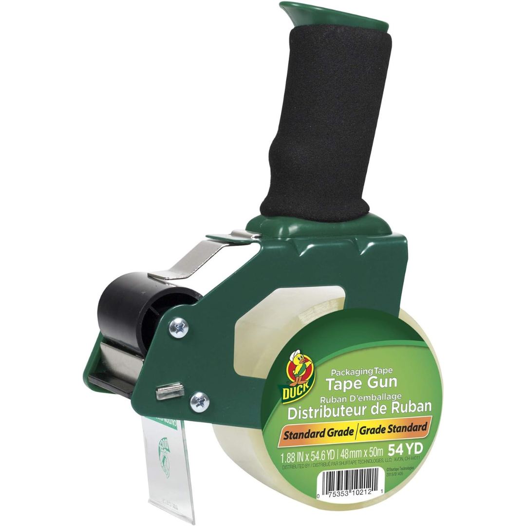 Duck Brand Handled Tape Gun With Clear Packing Tape