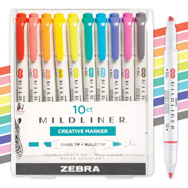 10-Pack Zebra Pen Mildliner Dual-Tip Highlighter Set