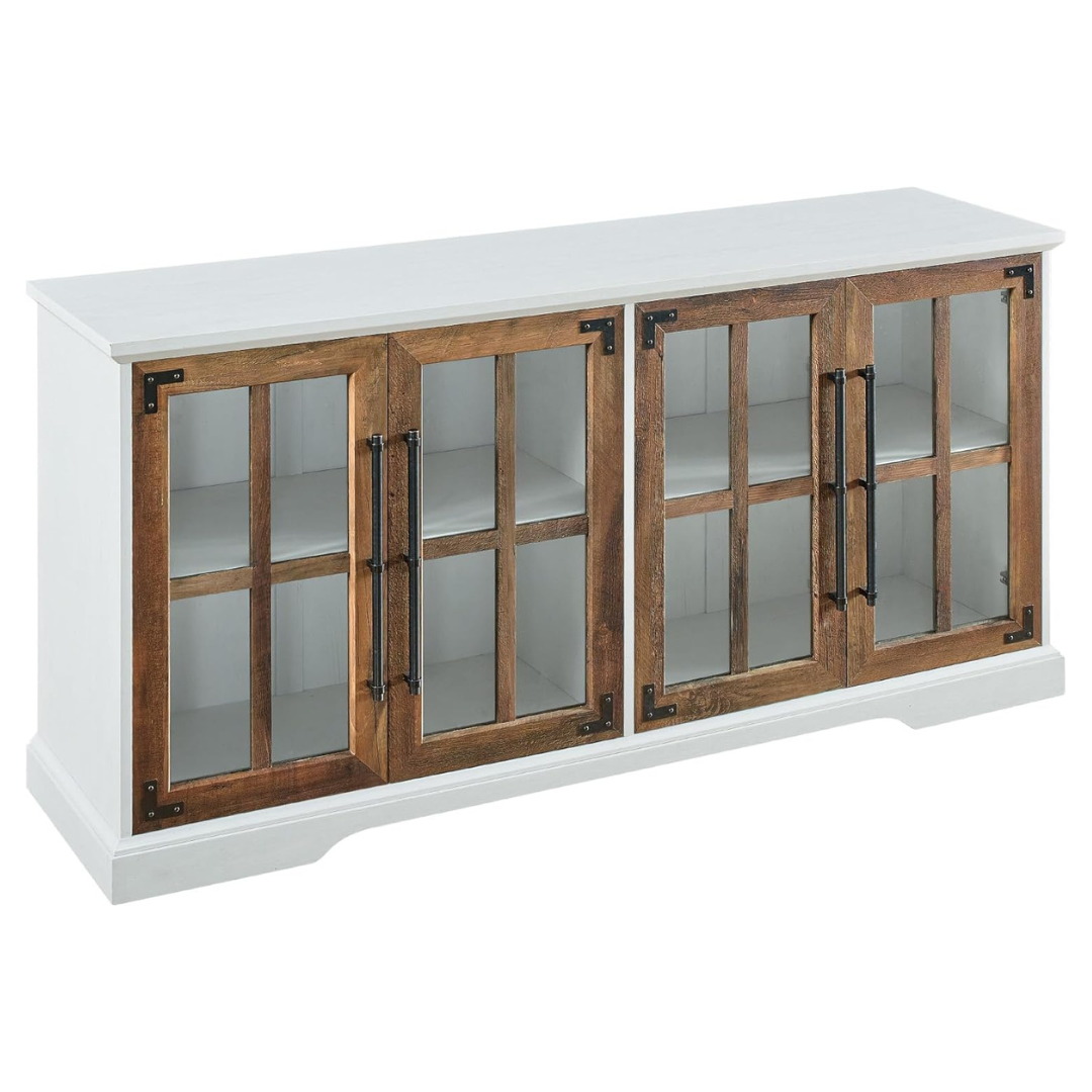 Walker Edison Modern Glass And Wood Universal TV Stand