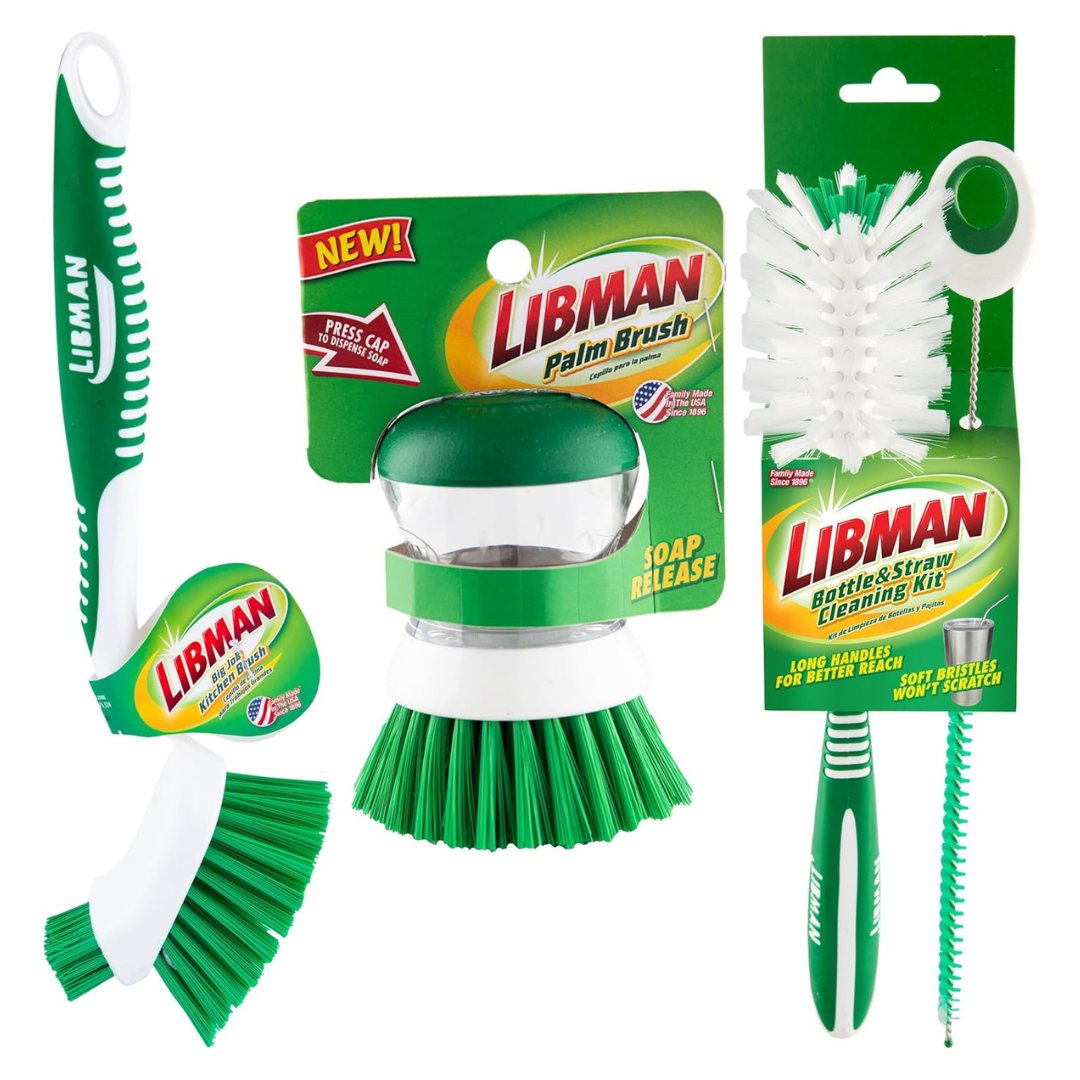 3-Piece Libman Bottle And Dish Brush Kit For Kitchen Cleaning