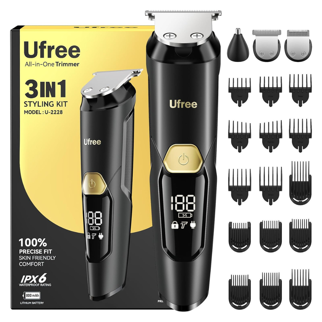Ufree 3-in-1 Rechargeable Hair, Beard & Nose Hair Trimmer Kit
