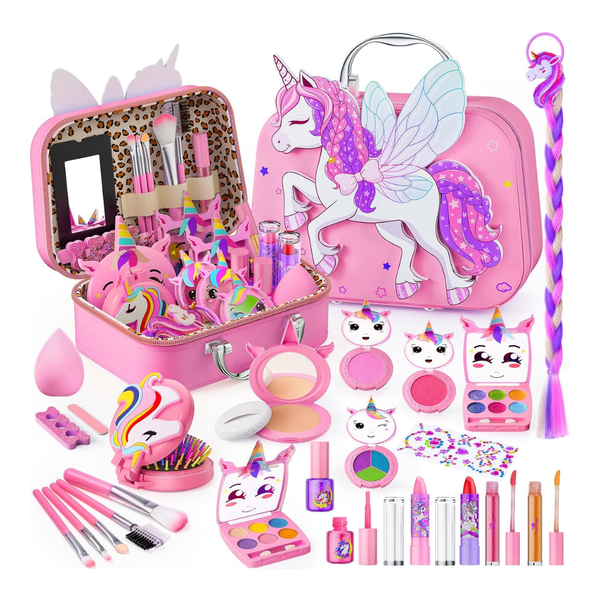Girls Makeup Kit Toys With Flying Horse Storage Case