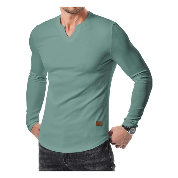 Men's Casual Muscle Slim Fit V-Neck Longline Ribbed T-Shirts (Various)