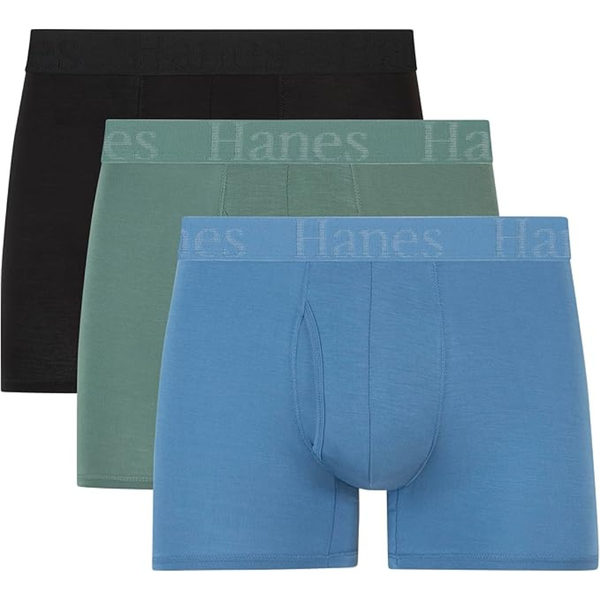 3-Pack Hanes Men's Supersoft Viscose Boxer Briefs (Black/Green/Blue)