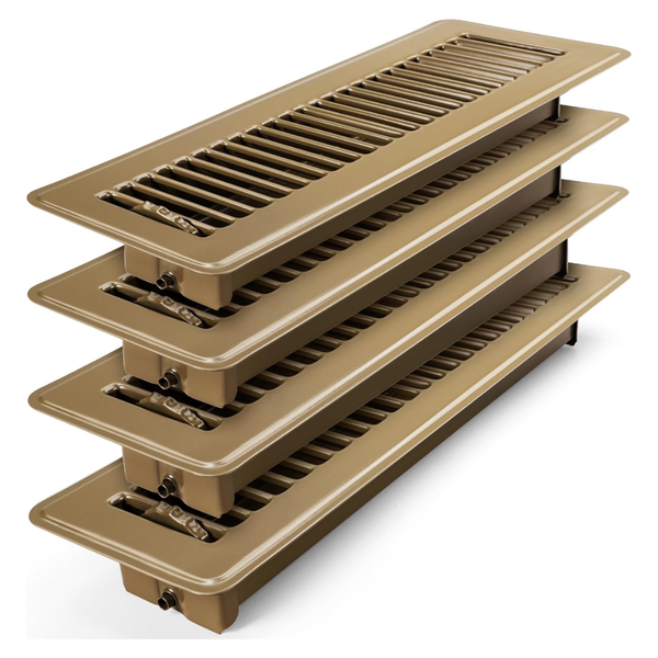 4-Pack Heavy Duty Steel 2x12 Floor Register With Adjustable Grille