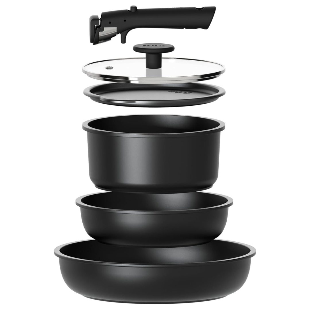 6-Piece Non-Stick Cookware Set With Detachable Handle (4 Colors)
