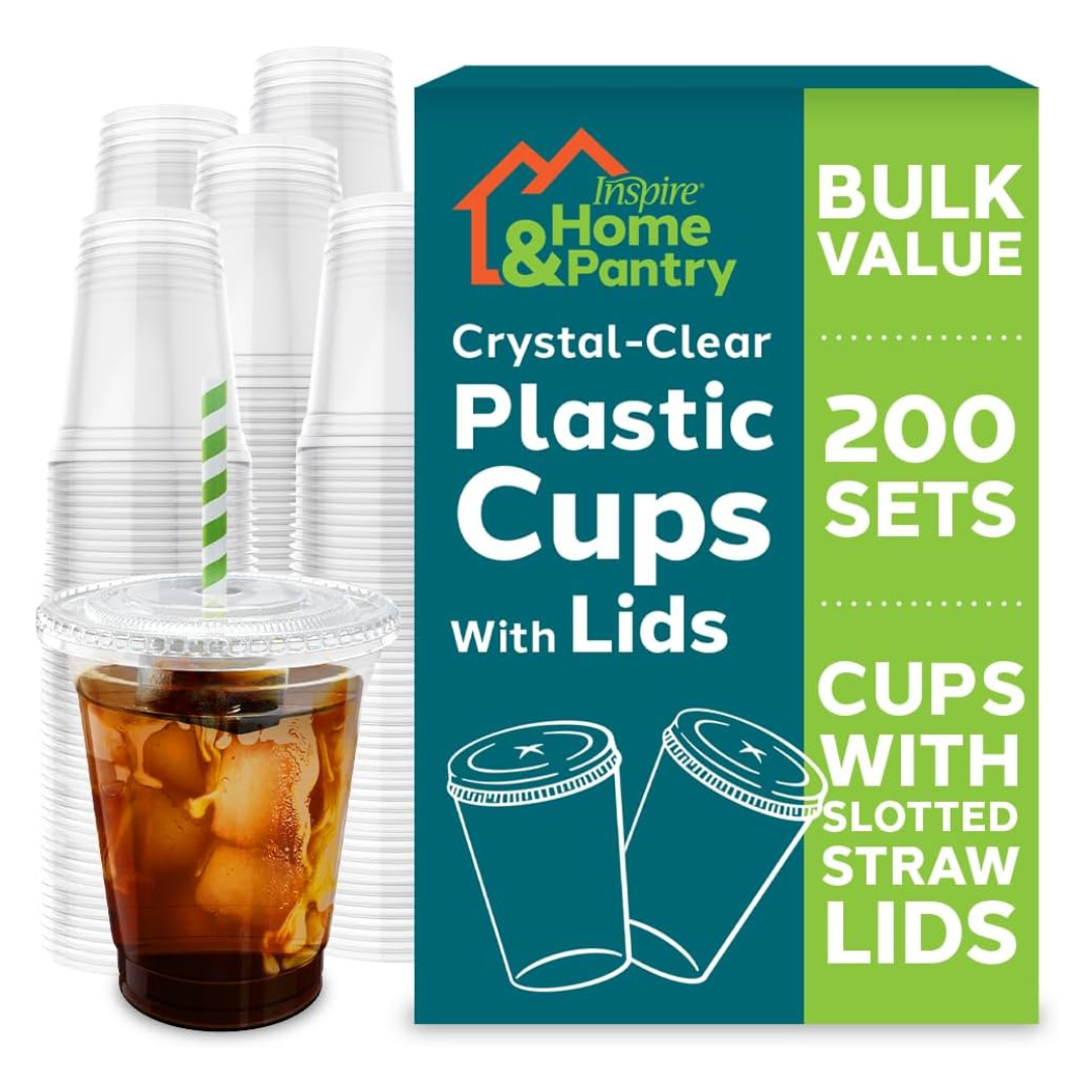 200-Count 12-Oz Inspire Disposable Plastic Cups with Lids