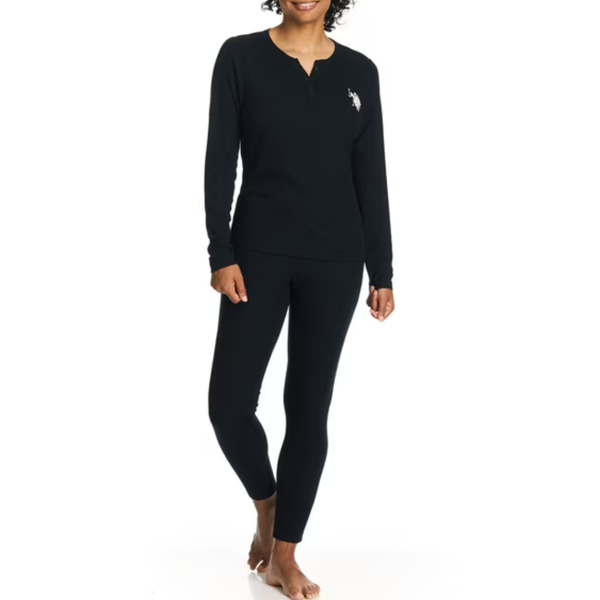 U.S. Polo Assn. 2-Piece Women's Ribbed Henley Long Underwear Thermal Set