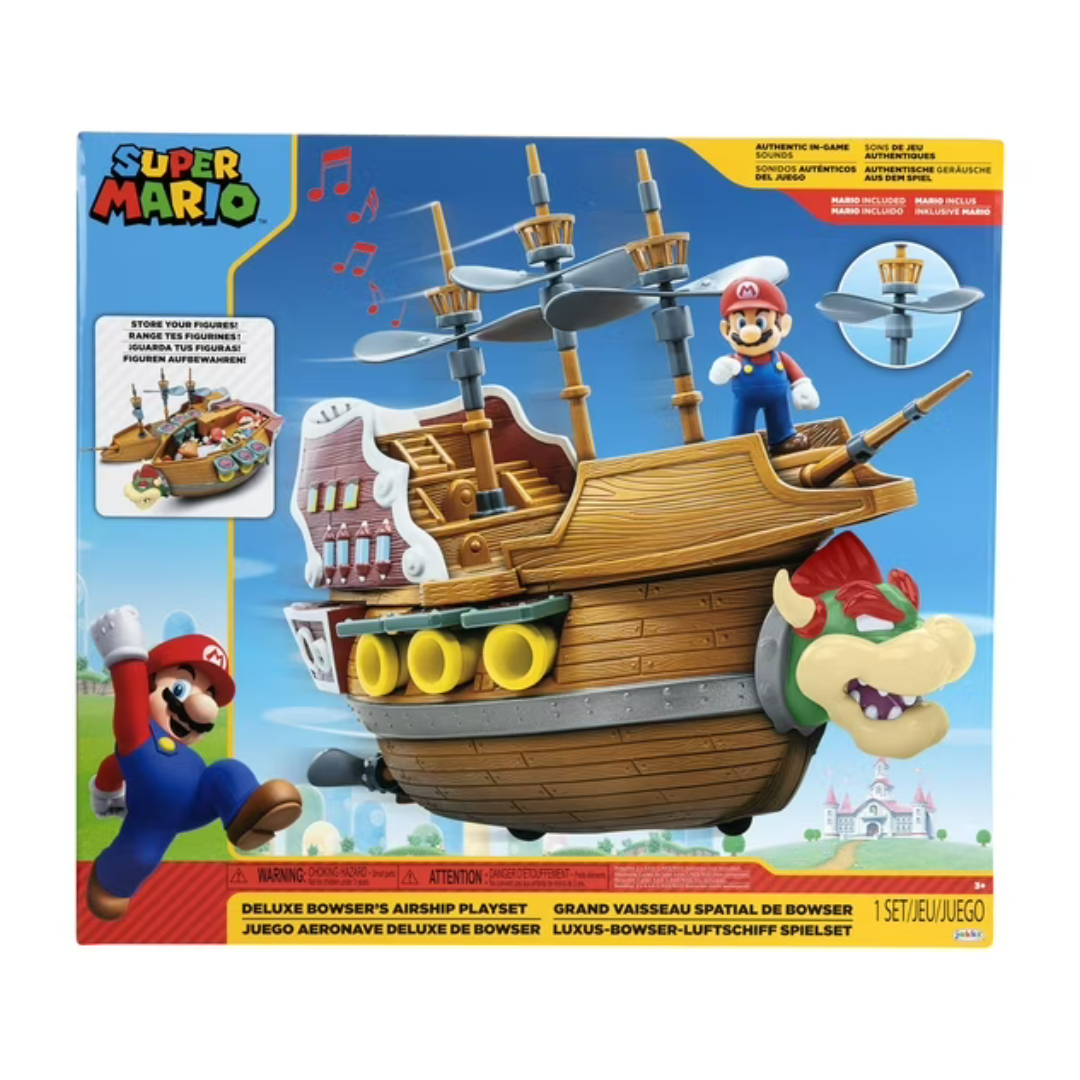 Super Mario Deluxe Bowser's Airship Playset w/ 2.5" Mario Action Figure