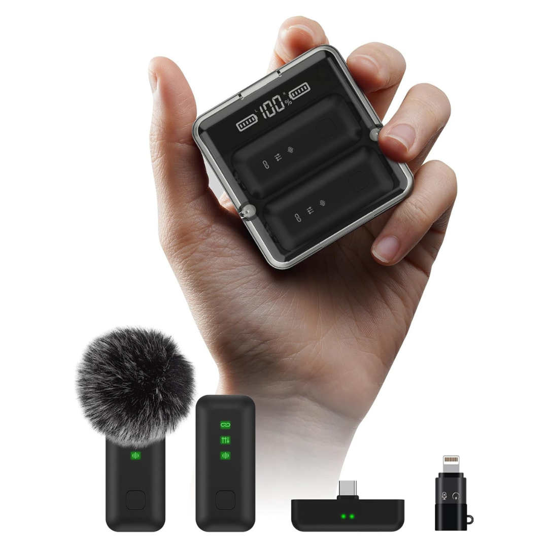 2-Piece IVANKY Wireless Lavalier Microphone with Charging Case